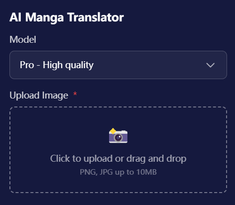 Uploading a file to the AI manga translator