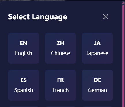 Selecting language in the AI manga translator interface
