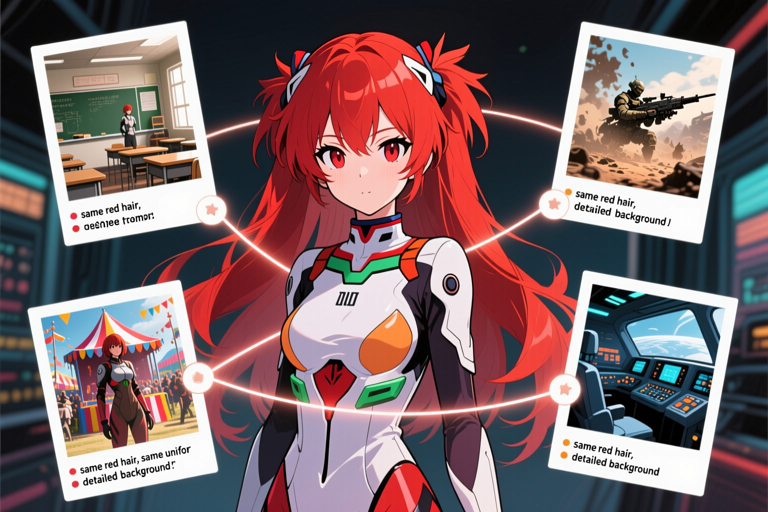 Anime character image converted to detailed prompt for AI generation