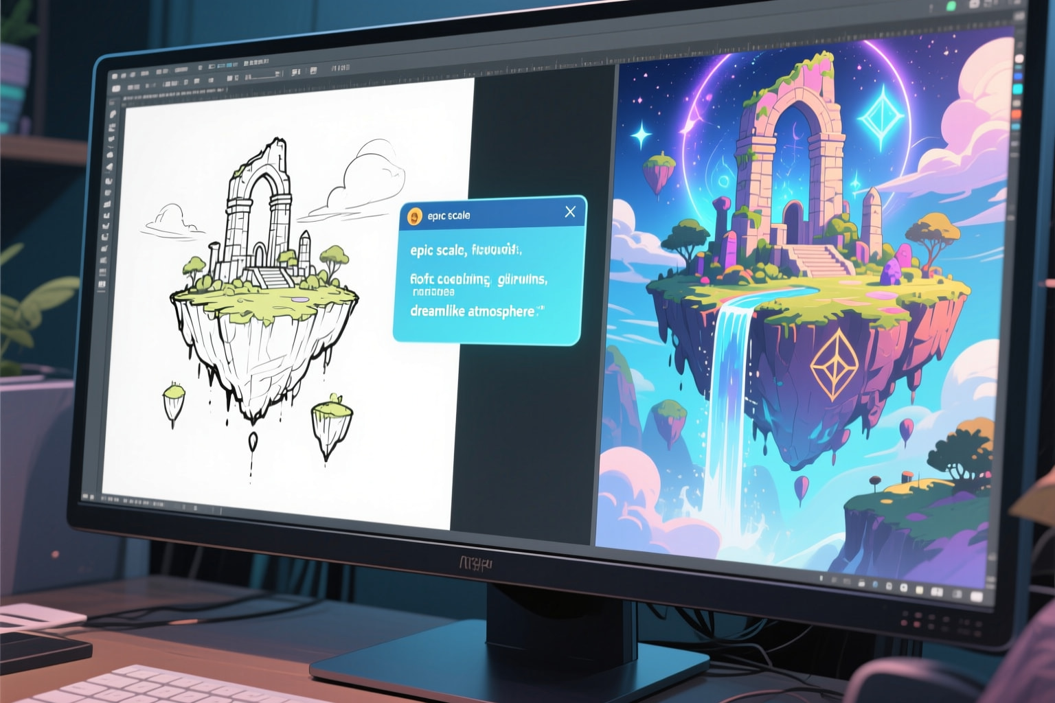 Landscape photo analyzed to generate atmospheric prompt