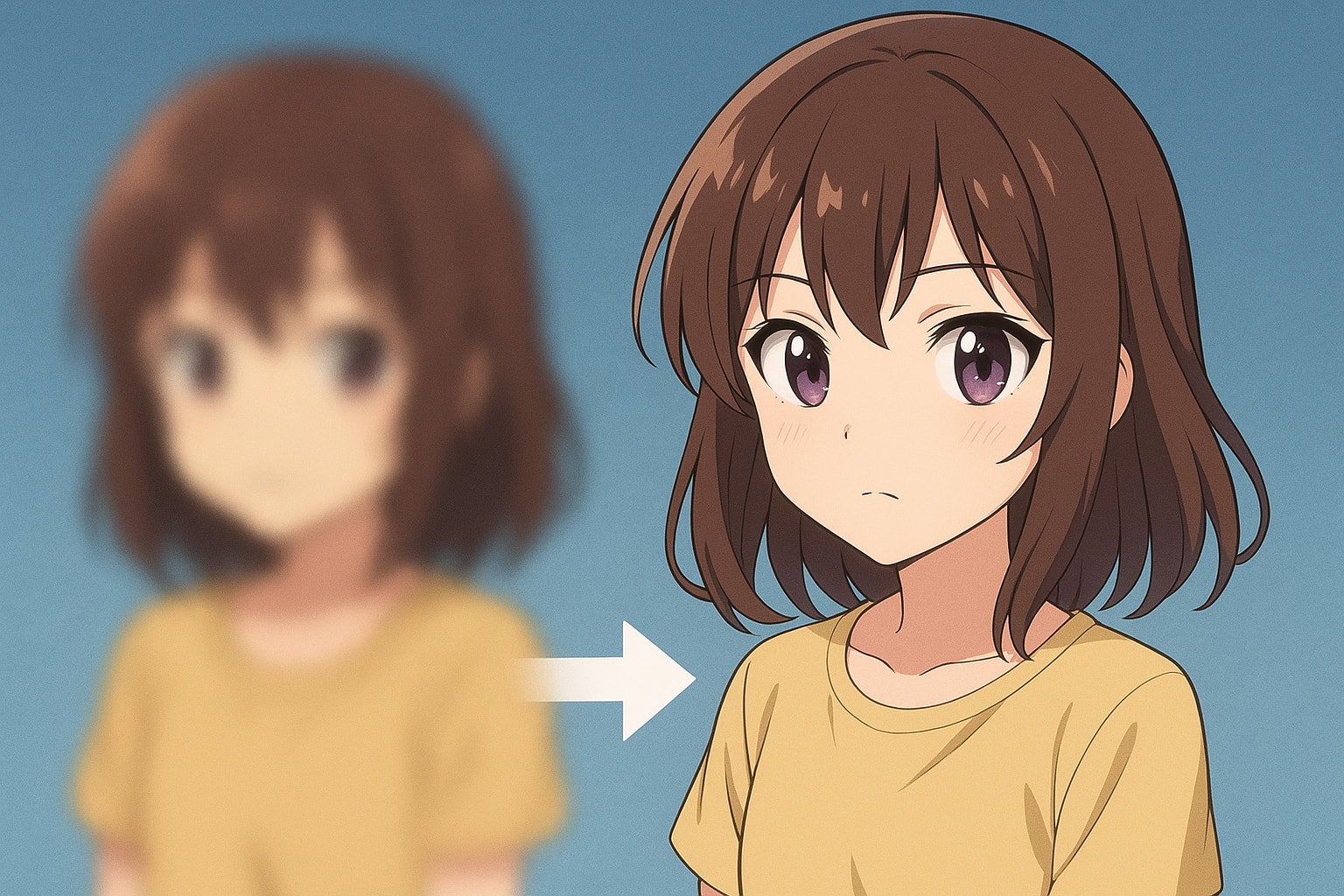 Before and after anime image upscaling