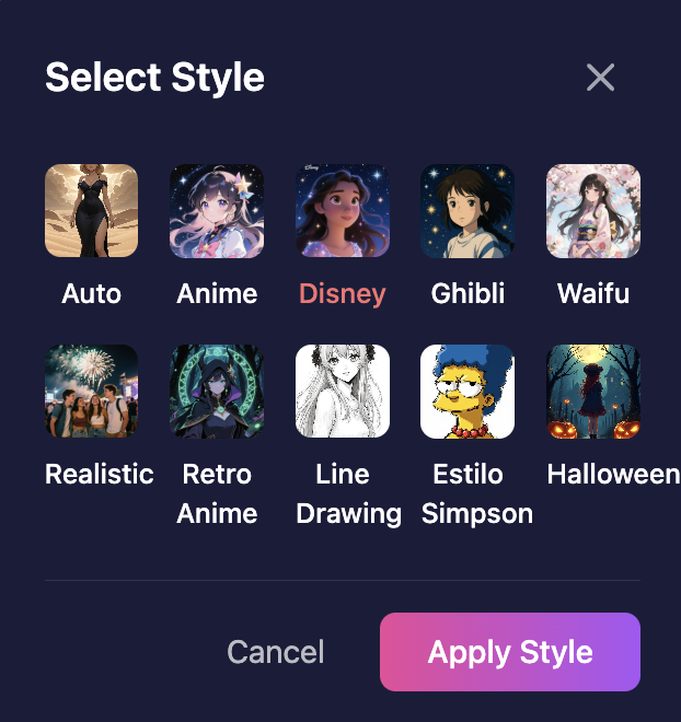 Filter style selection