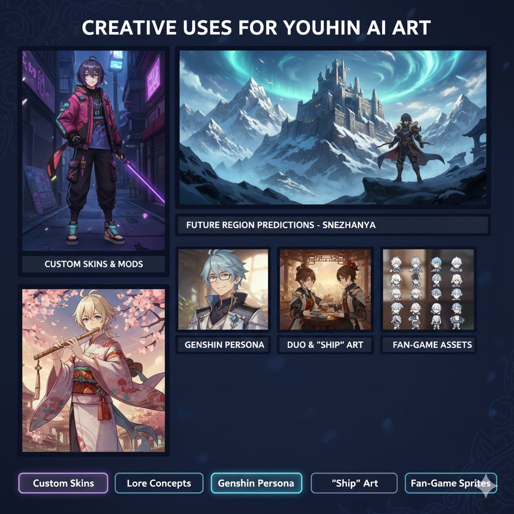 Diverse creative applications of our AI Genshin Impact Generator