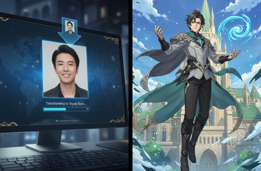 AI avatar maker: Turning real photos into Genshin Impact anime style