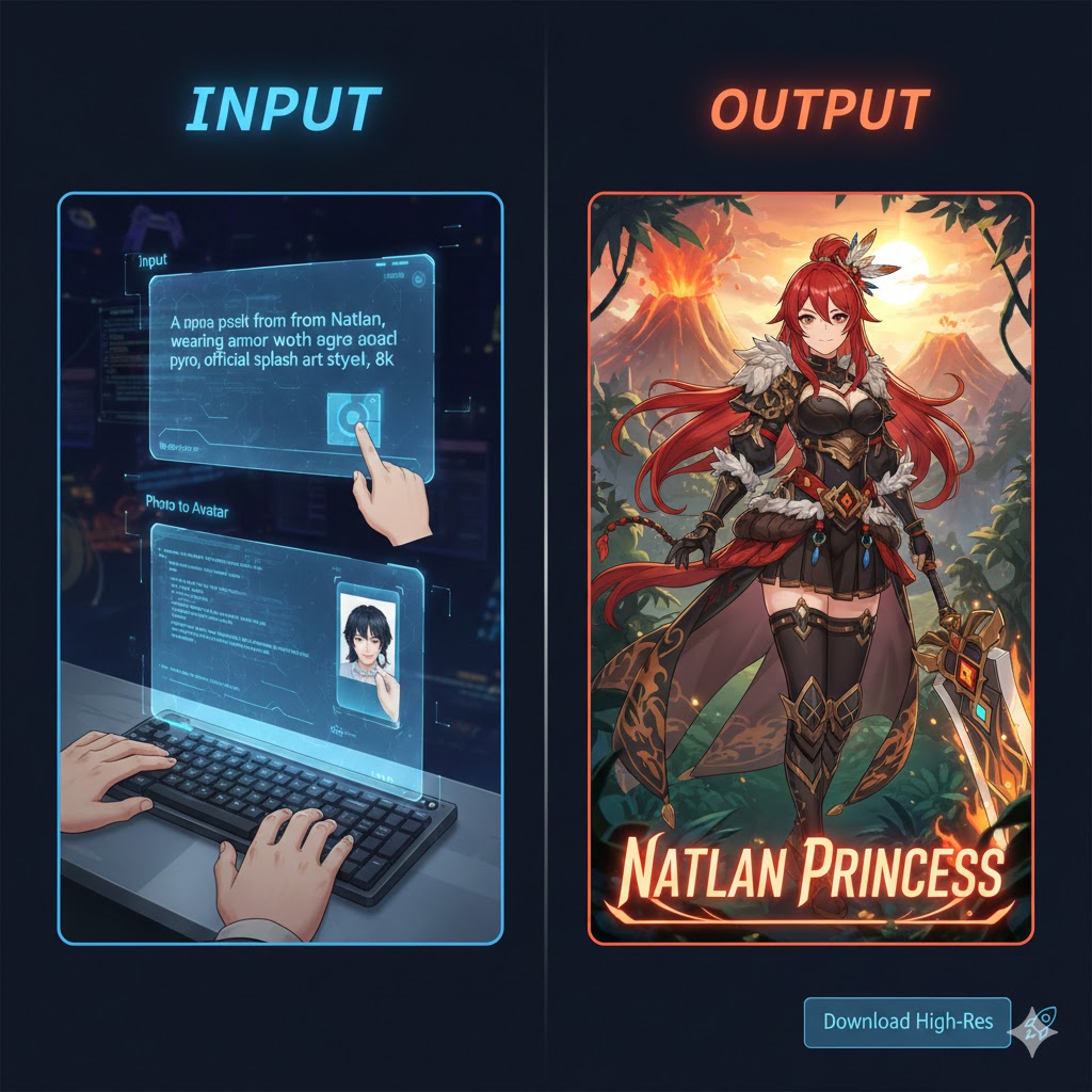 Free AI Genshin Impact Generator for creating custom anime characters and OCs with no watermark