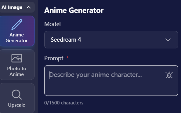 Step 1: Inputting prompts into the AI Genshin generator