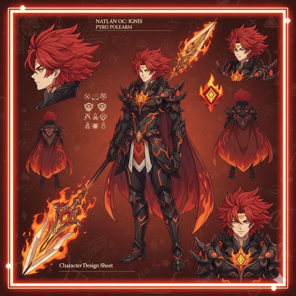 Professional Genshin Impact OC design sheets and character references generated by AI