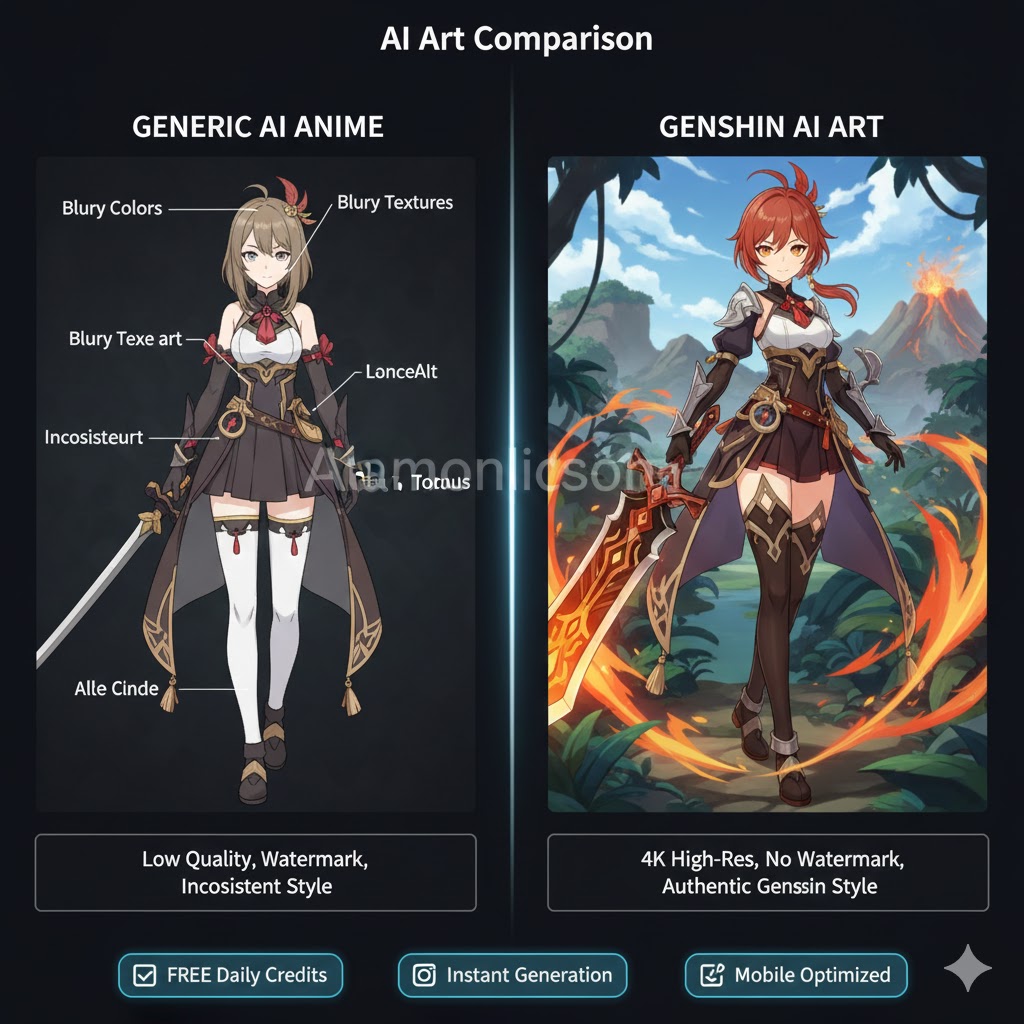 Comparison: High-quality AI Genshin Art vs Generic Anime Generators