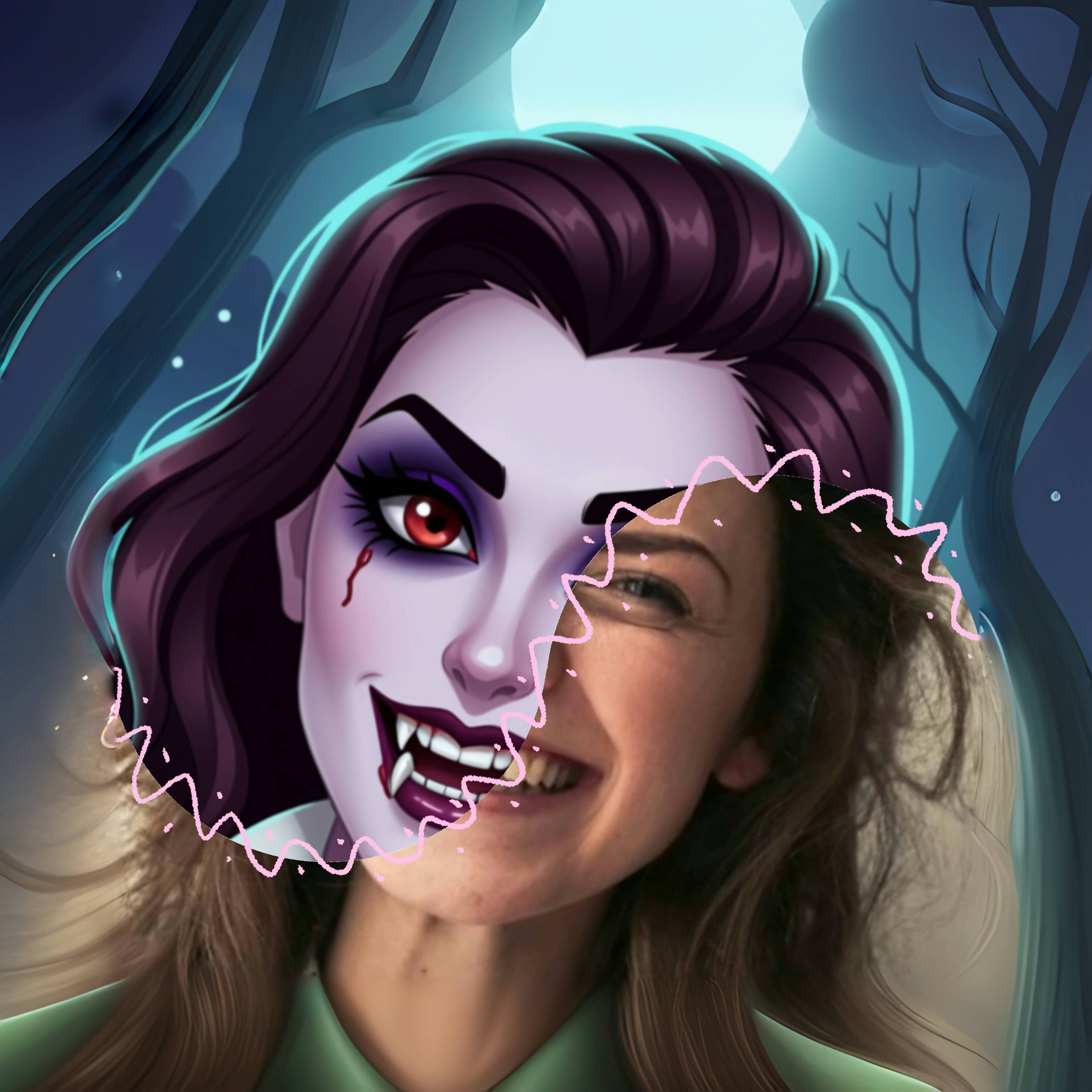 AI Halloween Filter transforming a portrait photo to a spooky Halloween image.