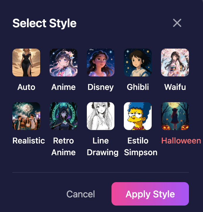 Filter style selection