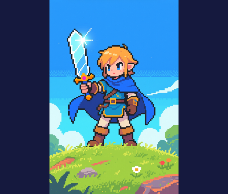 Viewing and downloading the final generated pixel art image.