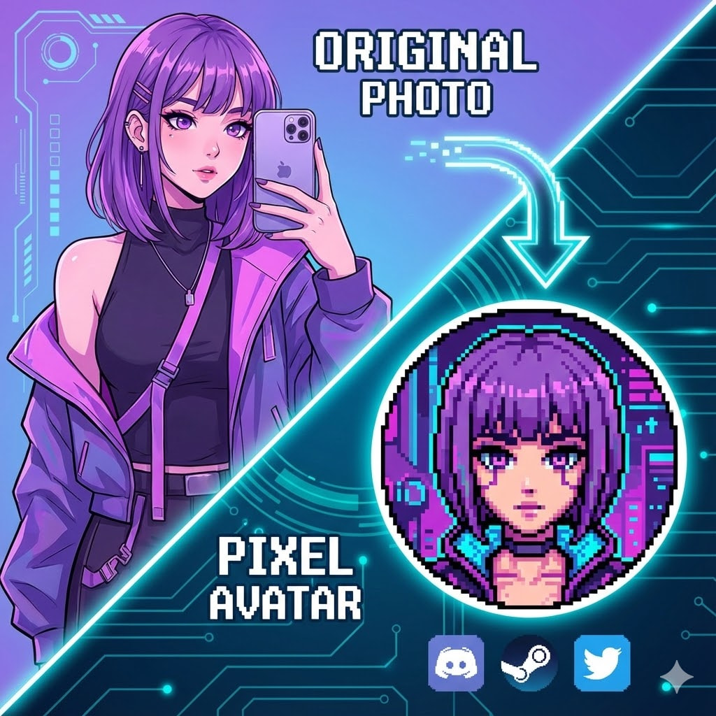 A cool pixel art avatar generated from a user photo for Discord profile.
