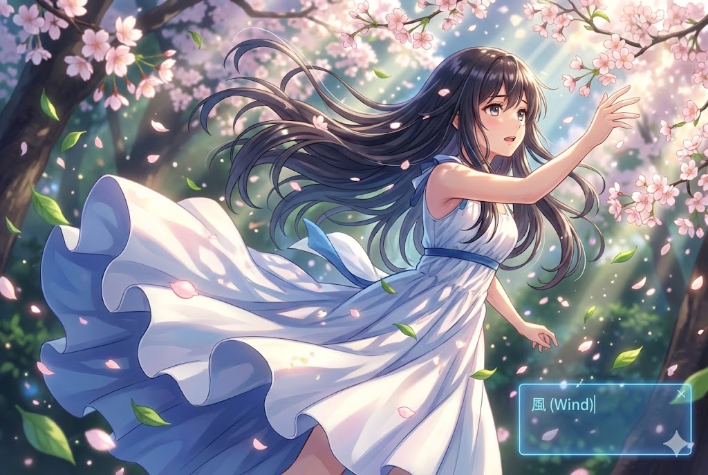 Animation effect of hair blowing beautifully in the wind