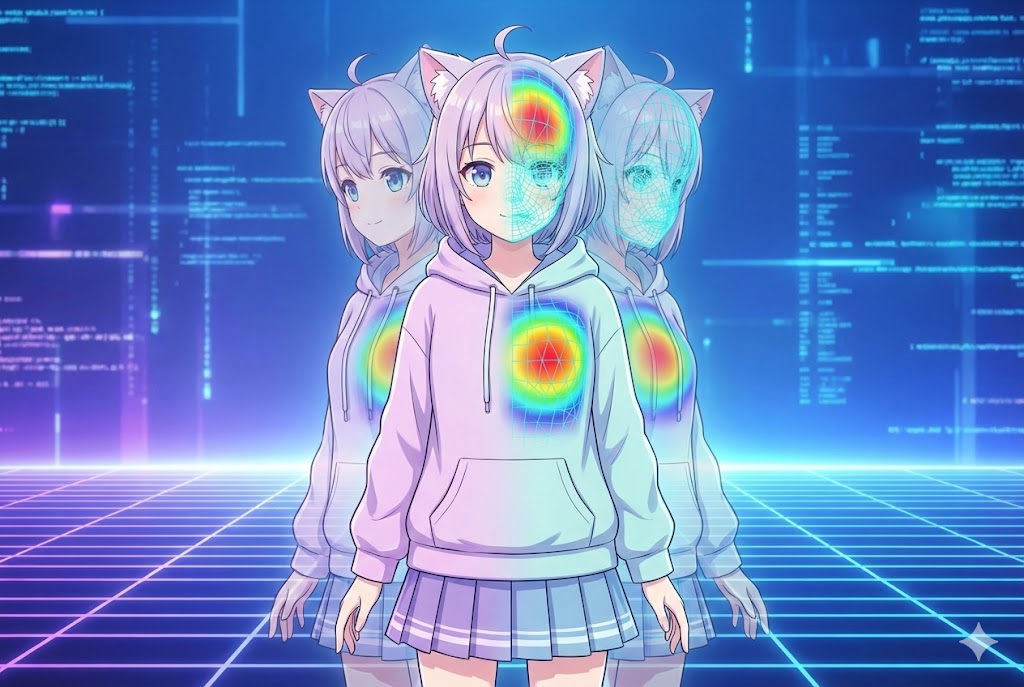 Live2D-style effect where a flat illustration moves three-dimensionally