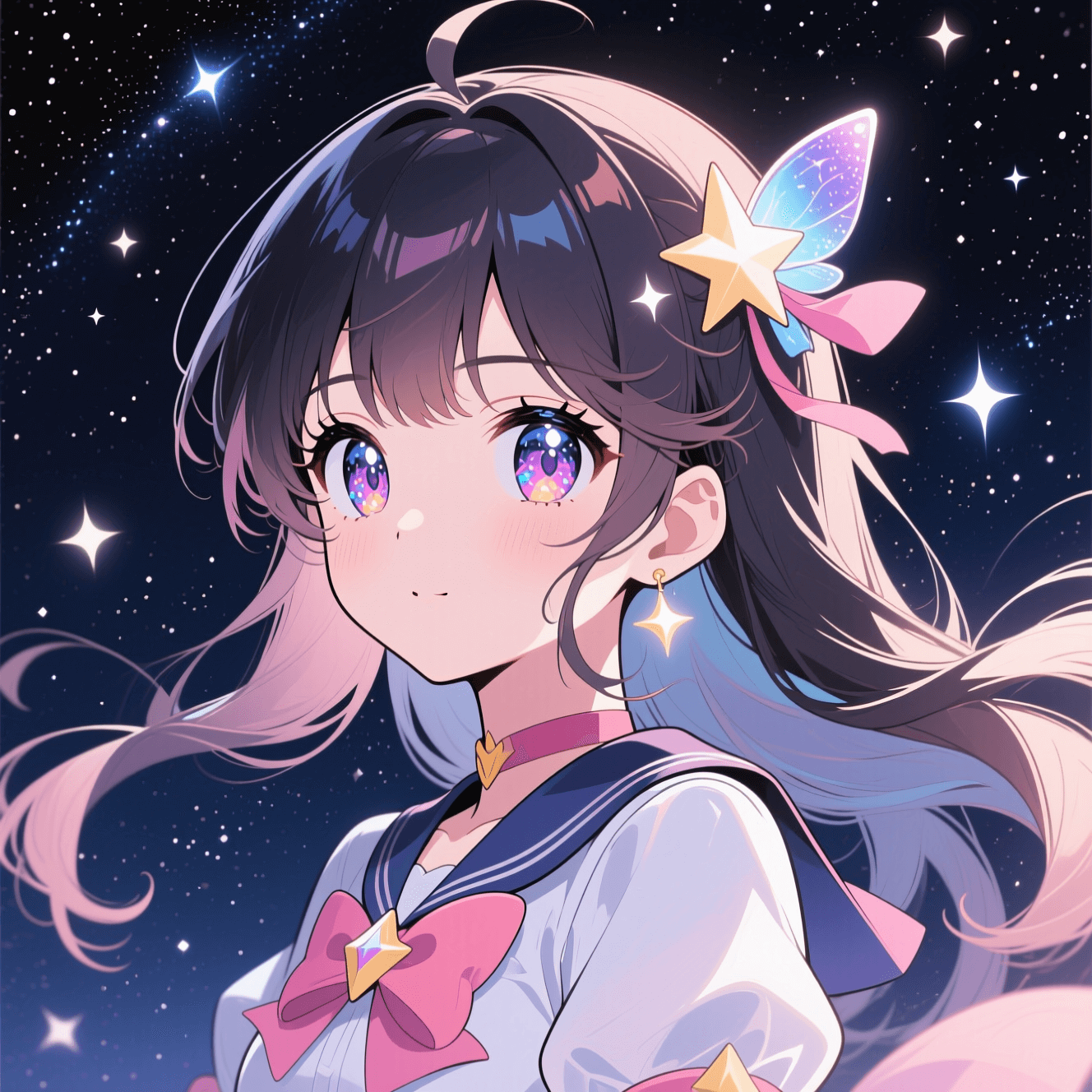 An AI generated image of a beautiful anime waifu character.