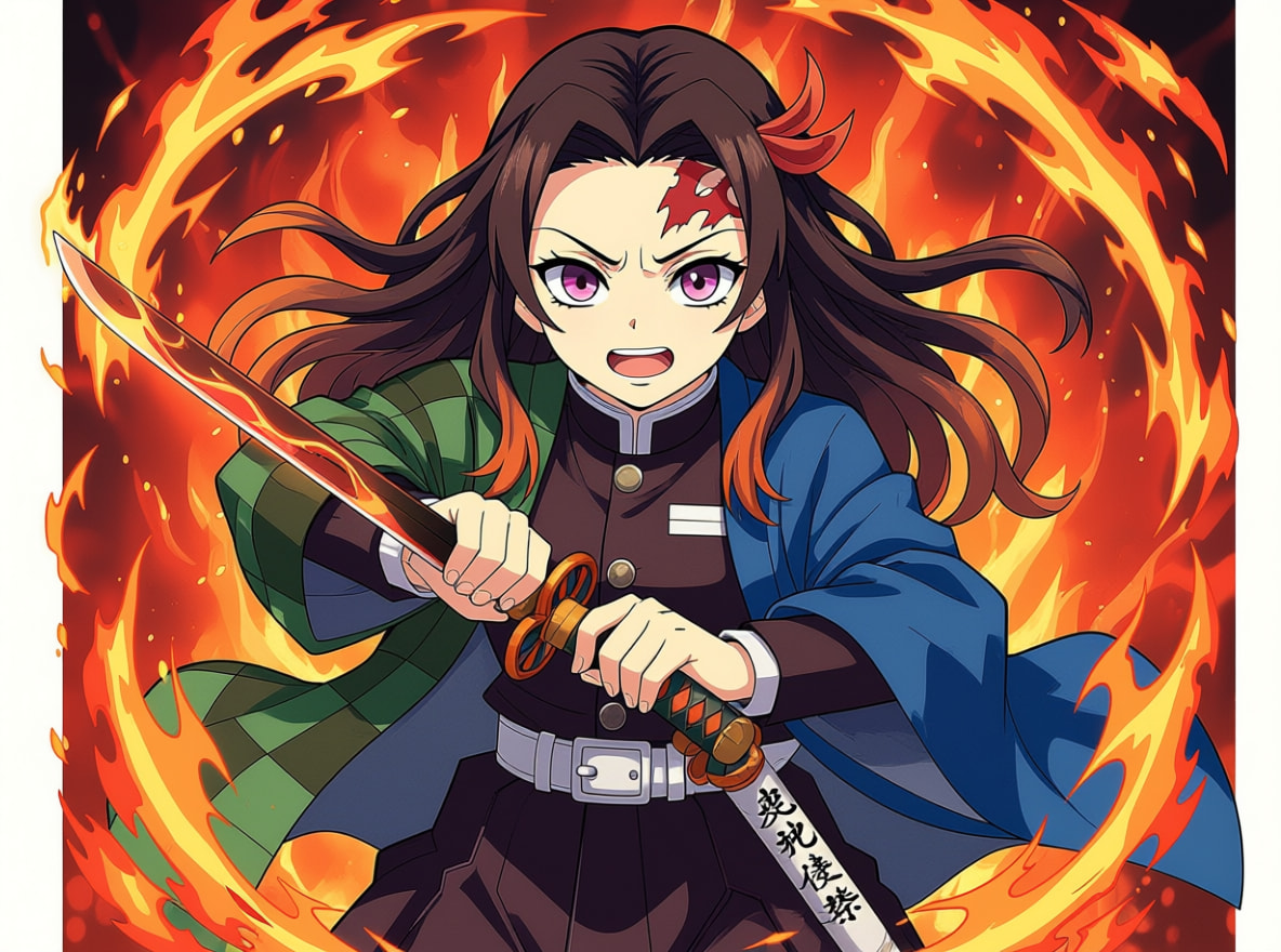 Real photo transformed into Demon Slayer anime style using AI filter, wearing Haori and holding a sword.