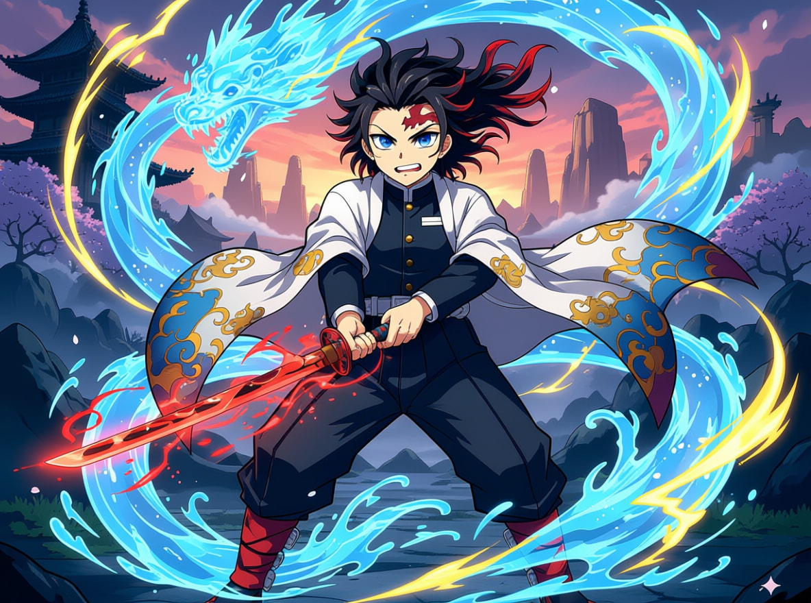 High resolution 4K anime art in Ufotable style showing dynamic lighting and effects.