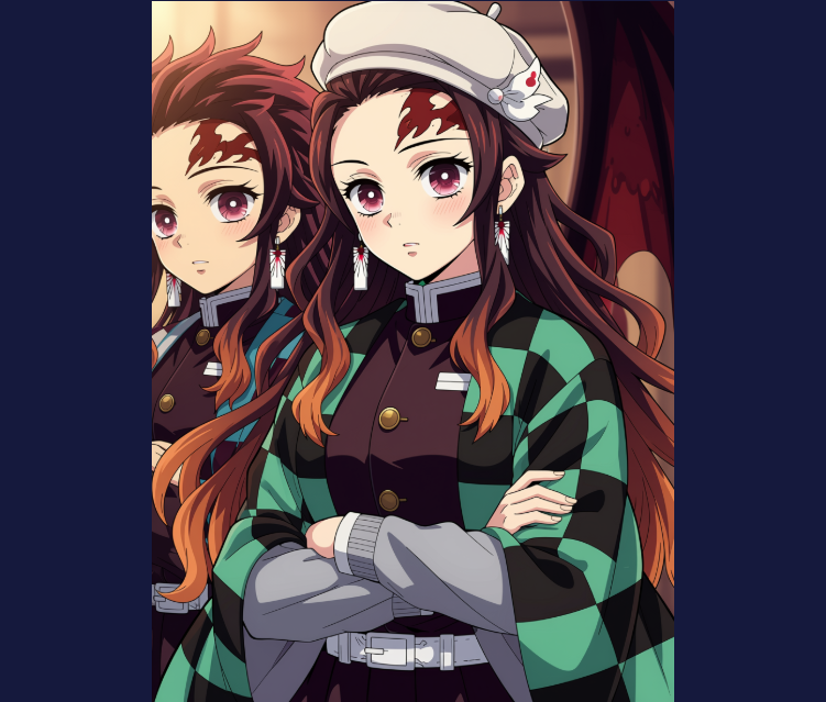 Previewing and downloading the final AI-generated Demon Slayer character image.