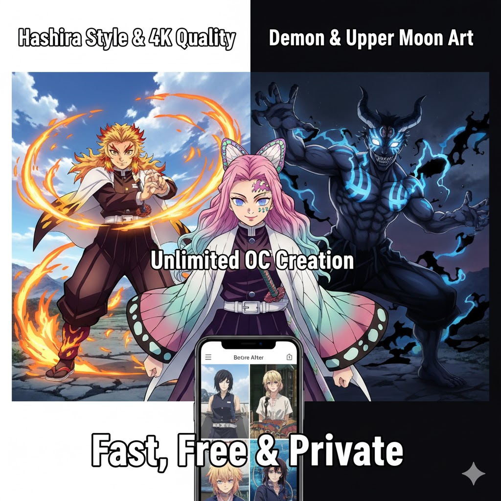 Collage of different Demon Slayer characters generated by AI.