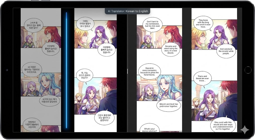 Long vertical Korean Manhwa translator app interface