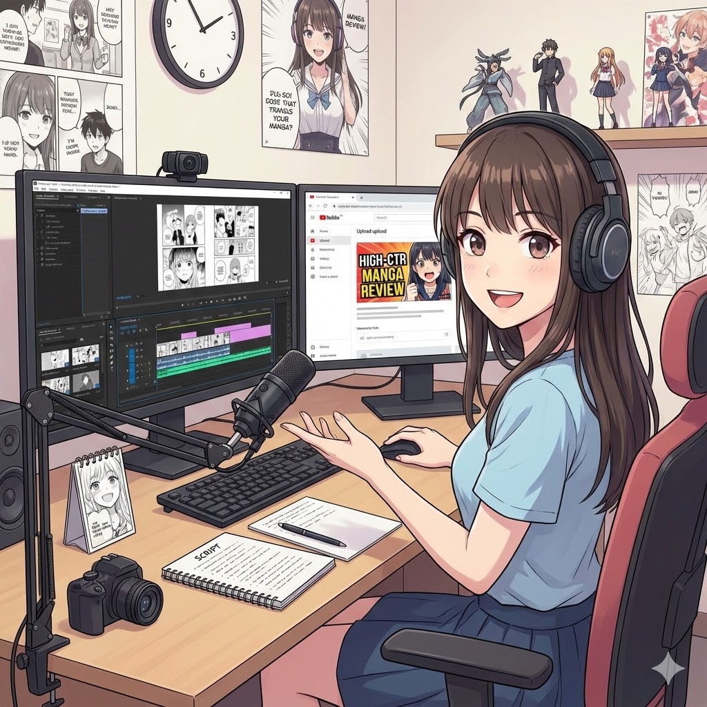 YouTuber creating manga review content with translated images