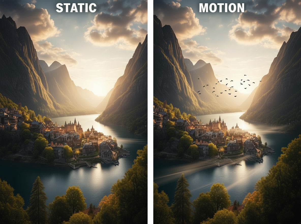 Landscape photo animated with cinematic camera zoom and pan effects.