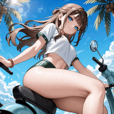 An anime character brought to life with blinking eyes and moving hair.