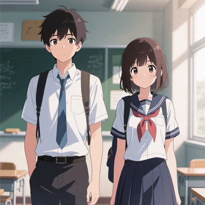 Two people in a static photo animating into a warm hug.