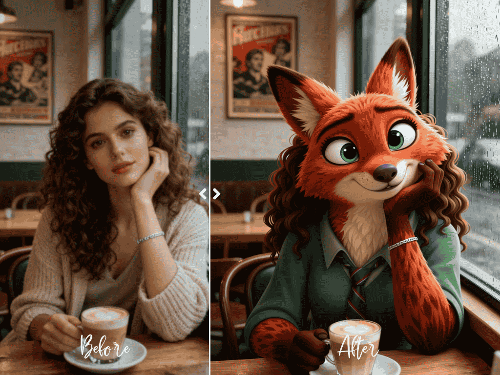 Selfie transformed into Zootopia character.